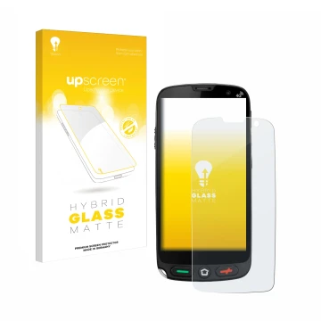 Parte frontal de un envase de producto con el logotipo de la marca upscreen. Al lado se muestra el dispositivo Brondi Amico XS