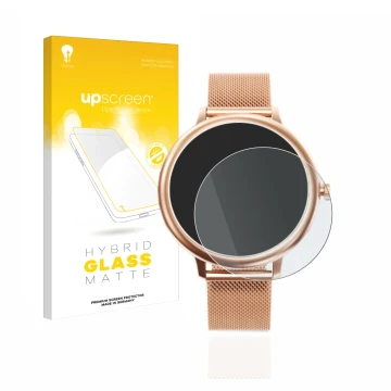 Parte frontal de un envase de producto con el logotipo de la marca upscreen. Al lado se muestra el dispositivo Naixues Smartwa