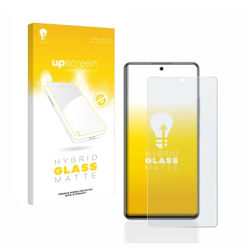 Parte frontal de un envase de producto con el logotipo de la marca upscreen. Al lado se muestra el dispositivo Xiaomi 11T con 