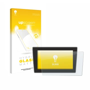 Parte frontal de un envase de producto con el logotipo de la marca upscreen. Al lado se muestra el dispositivo Volkswagen Arte