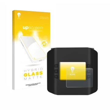 Parte frontal de un envase de producto con el logotipo de la marca upscreen. Al lado se muestra el dispositivo ISDT Smart Duo 