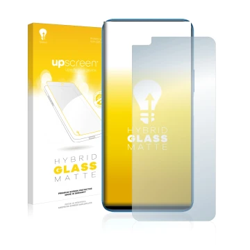 Parte frontal de un envase de producto con el logotipo de la marca upscreen. Al lado se muestra el dispositivo Honor 50 Lite c