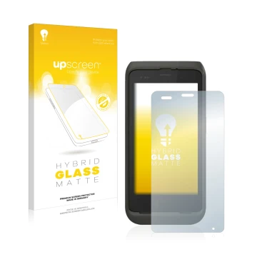 Parte frontal de un envase de producto con el logotipo de la marca upscreen. Al lado se muestra el dispositivo Honeywell CT45 