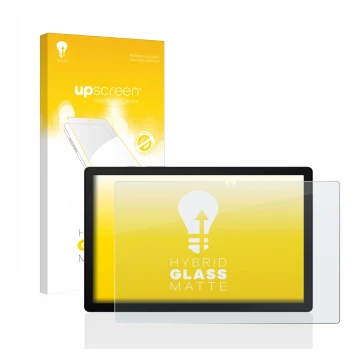 Parte frontal de un envase de producto con el logotipo de la marca upscreen. Al lado se muestra el dispositivo Samsung Galaxy 