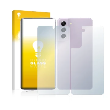 Parte frontal de un envase de producto con el logotipo de la marca upscreen. Al lado se muestra el dispositivo Samsung Galaxy 