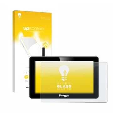 Parte frontal de un envase de producto con el logotipo de la marca upscreen. Al lado se muestra el dispositivo Portkeys BM5 WR