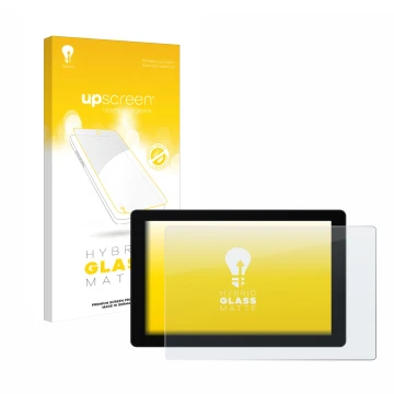 Parte frontal de un envase de producto con el logotipo de la marca upscreen. Al lado se muestra el dispositivo SmallHD Cine 7 