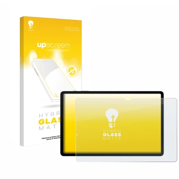 Parte frontal de un envase de producto con el logotipo de la marca upscreen. Al lado se muestra el dispositivo Samsung Galaxy 