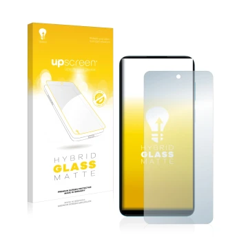 Parte frontal de un envase de producto con el logotipo de la marca upscreen. Al lado se muestra el dispositivo Motorola Moto G