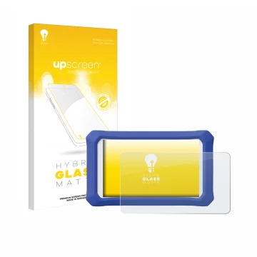 Parte frontal de un envase de producto con el logotipo de la marca upscreen. Al lado se muestra el dispositivo Clementoni Clem