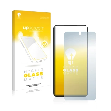 Parte frontal de un envase de producto con el logotipo de la marca upscreen. Al lado se muestra el dispositivo Motorola Edge 3