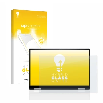 Parte frontal de un envase de producto con el logotipo de la marca upscreen. Al lado se muestra el dispositivo Dell Inspiron 1