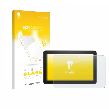 Parte frontal de un envase de producto con el logotipo de la marca upscreen. Al lado se muestra el dispositivo Amazon Fire 7 2