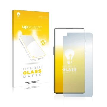 Parte frontal de un envase de producto con el logotipo de la marca upscreen. Al lado se muestra el dispositivo OnePlus Nord 2T