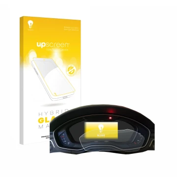 Parte frontal de un envase de producto con el logotipo de la marca upscreen. Al lado se muestra el dispositivo Audi A4 B9 2017