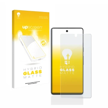 Parte frontal de un envase de producto con el logotipo de la marca upscreen. Al lado se muestra el dispositivo Google Pixel 7 