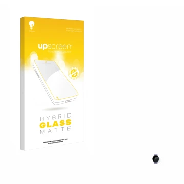 Parte frontal de un envase de producto con el logotipo de la marca upscreen. Al lado se muestra el dispositivo Samsung Galaxy 