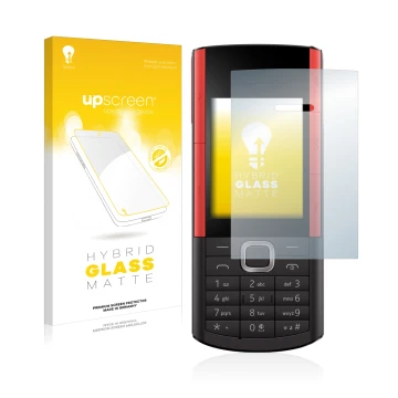 Parte frontal de un envase de producto con el logotipo de la marca upscreen. Al lado se muestra el dispositivo Nokia 5710 XA c