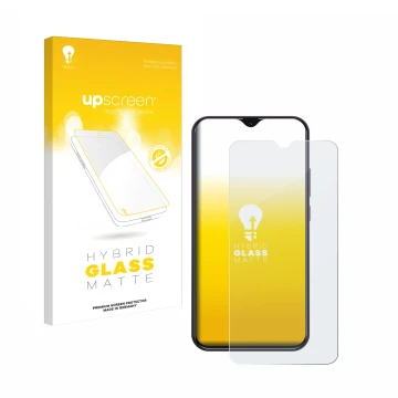 Parte frontal de un envase de producto con el logotipo de la marca upscreen. Al lado se muestra el dispositivo Xgody K30s con 