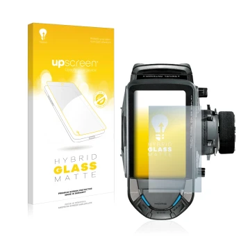 Parte frontal de un envase de producto con el logotipo de la marca upscreen. Al lado se muestra el dispositivo Futaba 10PX con