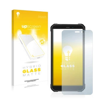 Parte frontal de un envase de producto con el logotipo de la marca upscreen. Al lado se muestra el dispositivo Oukitel WP20 Pr