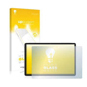 Parte frontal de un envase de producto con el logotipo de la marca upscreen. Al lado se muestra el dispositivo Jumper Ezpad M1