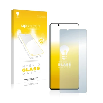 Parte frontal de un envase de producto con el logotipo de la marca upscreen. Al lado se muestra el dispositivo Sony Xperia 5 I