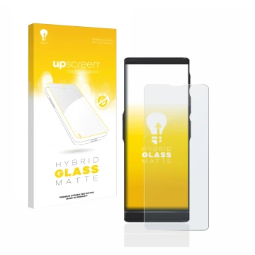 Parte frontal de un envase de producto con el logotipo de la marca upscreen. Al lado se muestra el dispositivo Vasco Translato