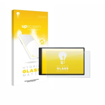 Parte frontal de un envase de producto con el logotipo de la marca upscreen. Al lado se muestra el dispositivo Garmin DriveSma