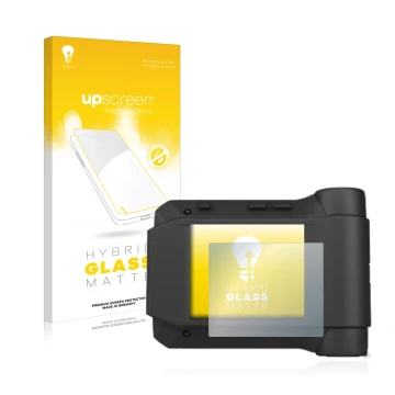 Parte frontal de un envase de producto con el logotipo de la marca upscreen. Al lado se muestra el dispositivo Swissphone s.Qu