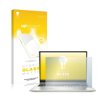 Parte frontal de un envase de producto con el logotipo de la marca upscreen. Al lado se muestra el dispositivo MSI Prestige 16