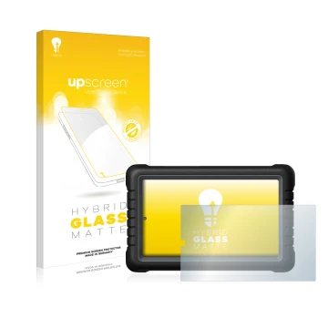 Parte frontal de un envase de producto con el logotipo de la marca upscreen. Al lado se muestra el dispositivo Launch X-431 PR