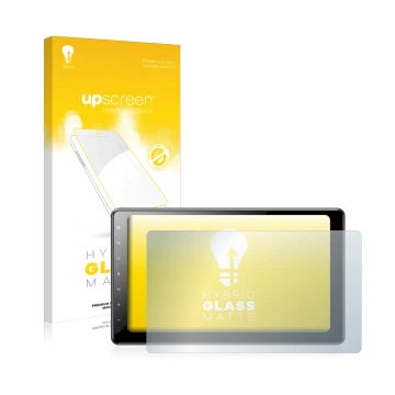 Parte frontal de un envase de producto con el logotipo de la marca upscreen. Al lado se muestra el dispositivo Pioneer AVIC-Z1