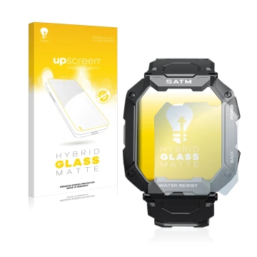 Parte frontal de un envase de producto con el logotipo de la marca upscreen. Al lado se muestra el dispositivo Bengux C20 con 