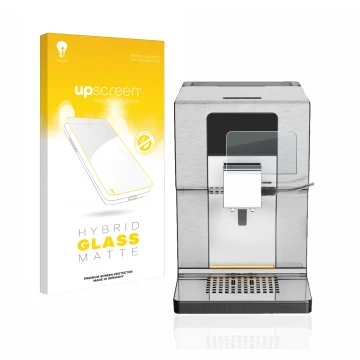 Parte frontal de un envase de producto con el logotipo de la marca upscreen. Al lado se muestra el dispositivo Krups Intuition