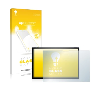 Parte frontal de un envase de producto con el logotipo de la marca upscreen. Al lado se muestra el dispositivo Dell XPS 13 931