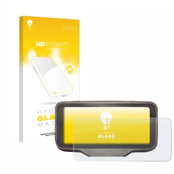 Parte frontal de un envase de producto con el logotipo de la marca upscreen. Al lado se muestra el dispositivo Horwin SK3 con 