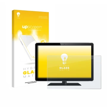 Parte frontal de un envase de producto con el logotipo de la marca upscreen. Al lado se muestra el dispositivo con su protecto