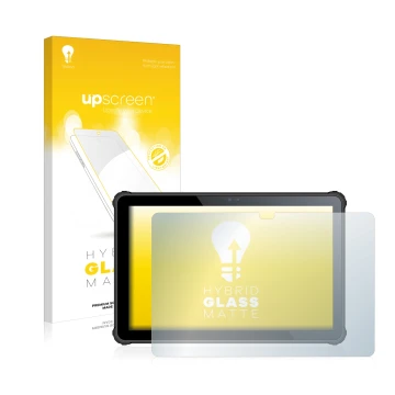 Parte frontal de un envase de producto con el logotipo de la marca upscreen. Al lado se muestra el dispositivo Oukitel RT2 con