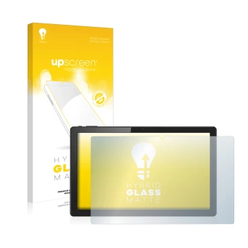 Parte frontal de un envase de producto con el logotipo de la marca upscreen. Al lado se muestra el dispositivo Acer ACTAB1422 