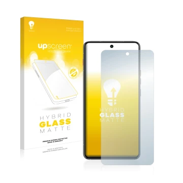 Parte frontal de un envase de producto con el logotipo de la marca upscreen. Al lado se muestra el dispositivo Motorola ThinkP