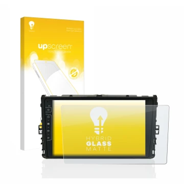 Parte frontal de un envase de producto con el logotipo de la marca upscreen. Al lado se muestra el dispositivo Dynavin D8-DF63