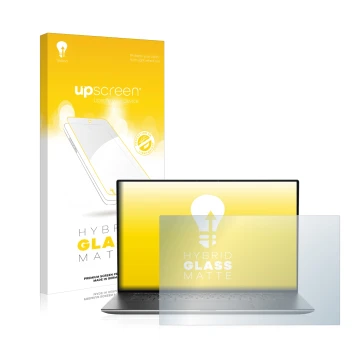 Parte frontal de un envase de producto con el logotipo de la marca upscreen. Al lado se muestra el dispositivo Dell Precision 