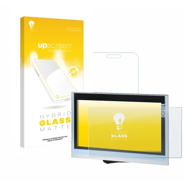 Parte frontal de un envase de producto con el logotipo de la marca upscreen. Al lado se muestra el dispositivo Siemens Simatic