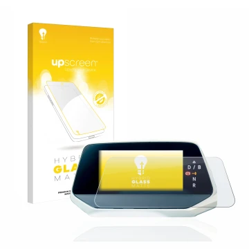 Parte frontal de un envase de producto con el logotipo de la marca upscreen. Al lado se muestra el dispositivo Volkswagen ID.4