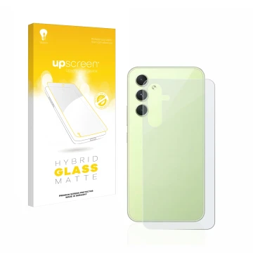 Parte frontal de un envase de producto con el logotipo de la marca upscreen. Al lado se muestra el dispositivo Samsung Galaxy 