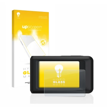 Parte frontal de un envase de producto con el logotipo de la marca upscreen. Al lado se muestra el dispositivo Hikmicro Pocket