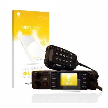 Parte frontal de un envase de producto con el logotipo de la marca upscreen. Al lado se muestra el dispositivo AnyTone AT-D578