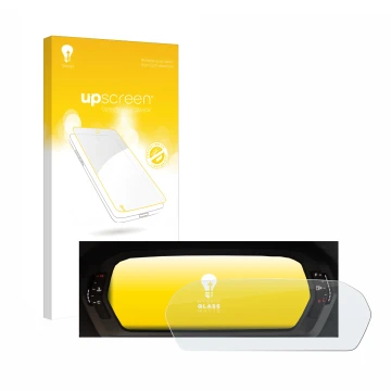 Parte frontal de un envase de producto con el logotipo de la marca upscreen. Al lado se muestra el dispositivo Audi A3 2023 Vi