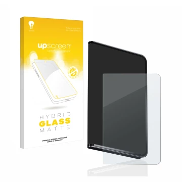 Parte frontal de un envase de producto con el logotipo de la marca upscreen. Al lado se muestra el dispositivo Ledger Stax cry